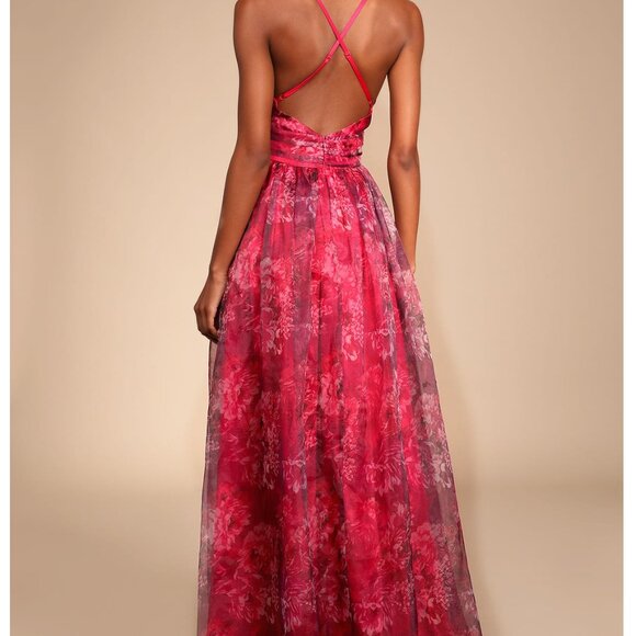 Lulus Magenta Floral Print Dress Size Extra Small - Picture 3 of 5
